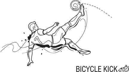 Fototapeta premium Soccer player performing a bicycle kick in line art style