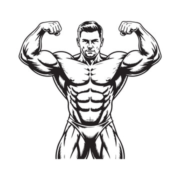 Bodybuilder flexing muscles strong man illustration with bodybuilder weightlifting training