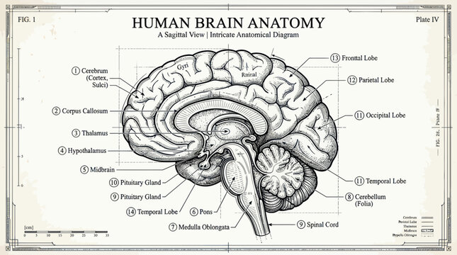Human Brain Anatomy Sagittal View Diagram