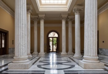 Fototapeta premium Classic Greek architecture interior with white marble columns and floors
