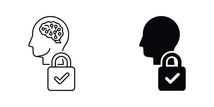 Secure brain and person icons with locked checkmarks