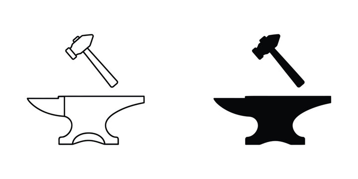 Blacksmith hammering on vintage anvil illustration
