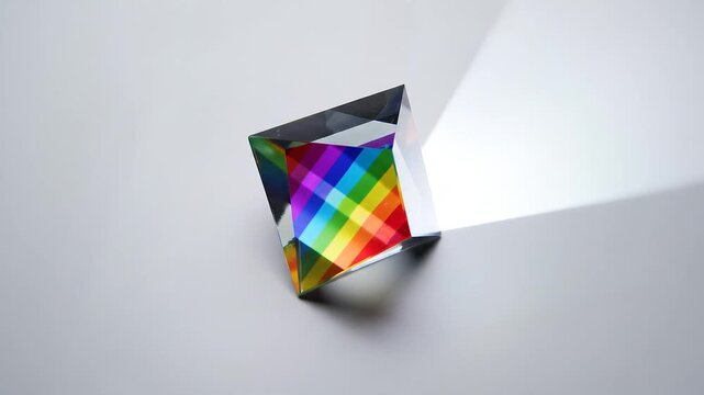 A video showcasing a large diamond with a beam of light shining through it on a gray background
