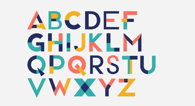 Colorful Geometric Alphabet Letters A-Z, Modern Design