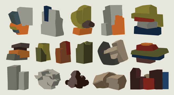 Abstract geometric shapes, stacked and colorful