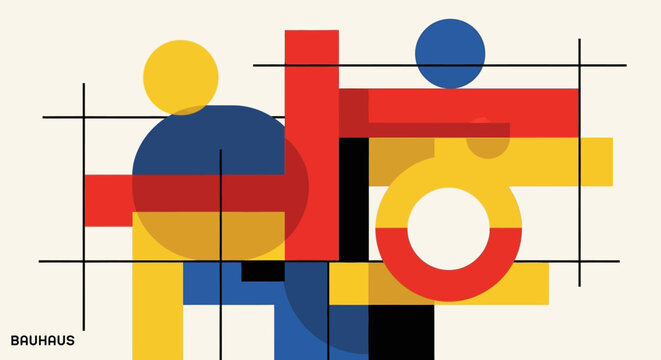 Bauhaus Abstract Geometric Art - Red Yellow Blue Design