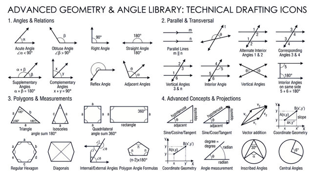 Advanced Geometry and Angle Library: Technical Drafting Icons for Education and Design