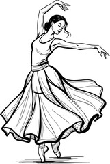 Ballet dancer in flowing dress performing gracefully during a studio rehearsal with expressive pose © PALASH