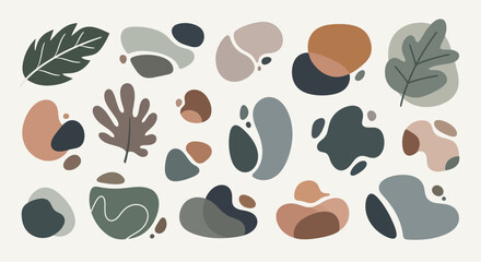Fototapeta premium Abstract organic shapes and leaves, minimalist, earthy tones
