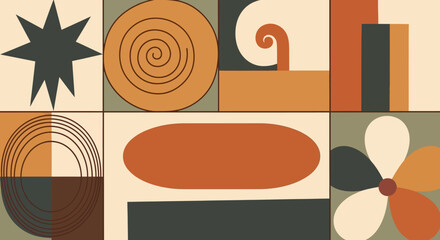 Obraz premium Abstract geometric pattern with organic shapes, terracotta and beige
