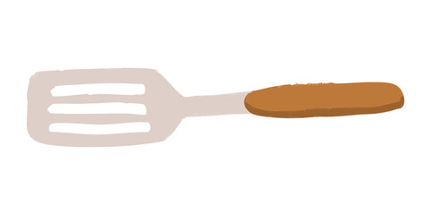Slotted baking spatula kitchen utensil illustration featuring a wooden texture handle design © biscuit