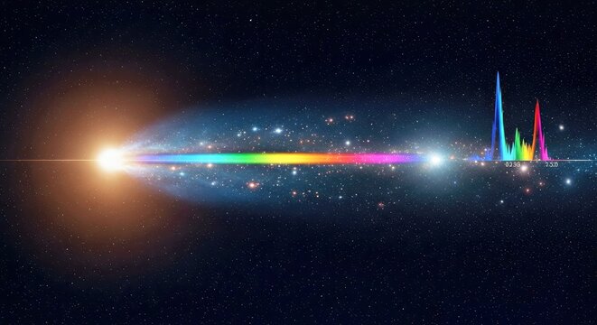 Spectral Light Beam With Rainbow Dispersion and Spectral Analysis Graph in Space Setting
