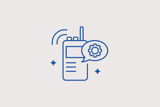 Walkie talkie radio line icon for wireless communication for security dispatch teams. Practical vector illustration for emergency coordination apps, team connection tools, or tactical workflow control
