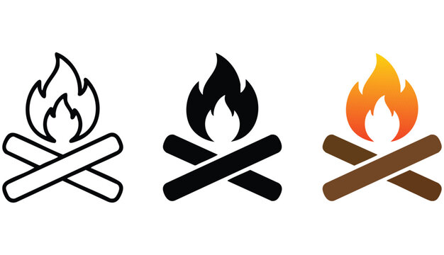 Campfire icon. Fireplace symbol. Bonfire vector illustration. Firewood logotype.