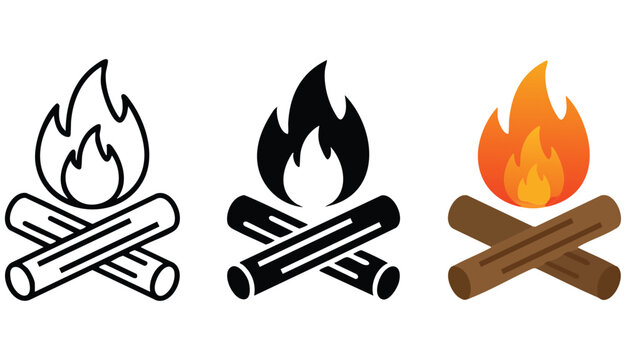 Campfire icon. Fireplace symbol. Bonfire vector illustration. Firewood logotype.