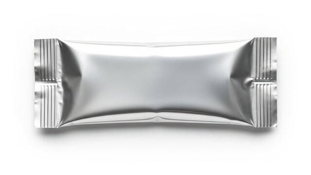 Empty sealed foil snack pouch with crinkle design