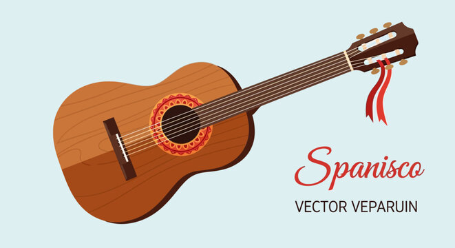 Acoustic Guitar with Red Ribbon, Spanish Style