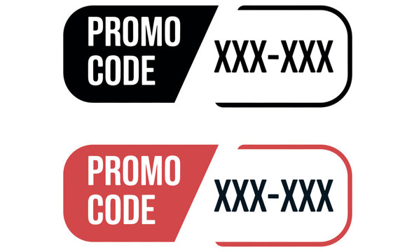 Modern promo code badge set with black and red design for online shopping and digital marketing.