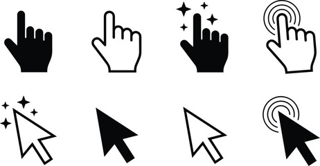 Fototapeta premium Hand Cursor and Touch Gesture Icon Collection Featuring Click Tap Pointer Interaction and User Interface Symbols