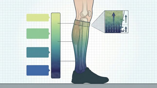 Gradient compression sock design illustration with color variations and airflow diagram details