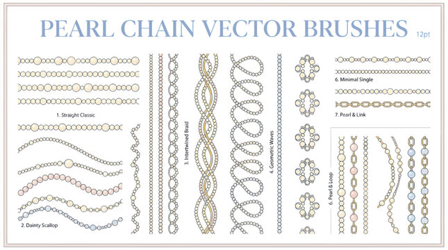 Pearl Chain Vector Brushes - Elegant Jewelry Design Elements
