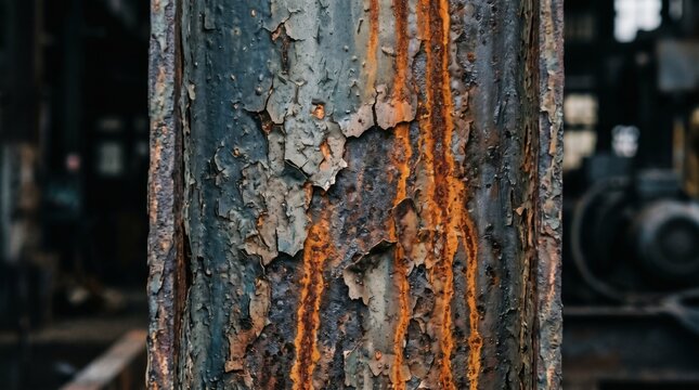 Close-up of a weathered tree trunk with colorful, textured bark.