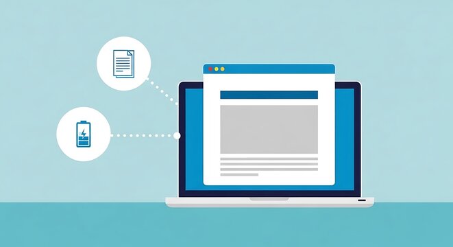 A laptop displays a webpage syncing with a mobile device and a tablet on a plain surface.