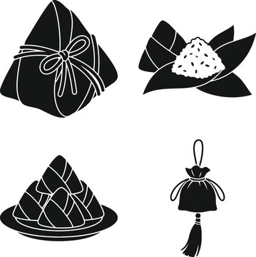 Zongzi and sachet icons set for dragon boat festival