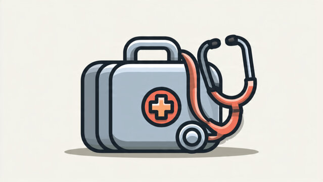 Emergency medical kit with stethoscope on white background for healthcare professionals