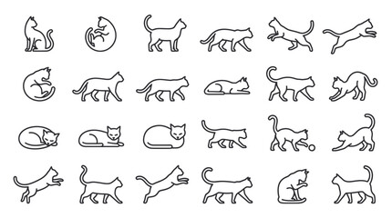 Obraz premium Cat Icon Set: Line Art Illustrations of Feline Poses and Actions