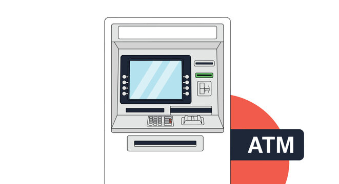 External view of a standard bank atm machine with a digital screen keypad and card slots for automated financial services.