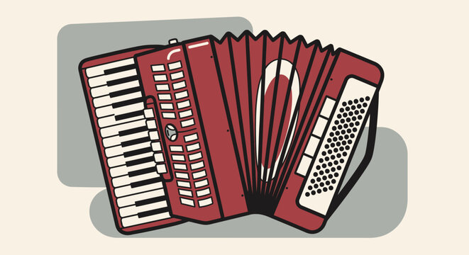 Red Accordion Musical Instrument Illustration.