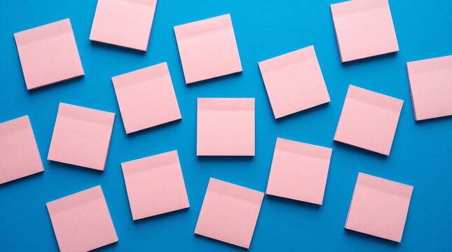 Pink Sticky Notes Arranged on a Vibrant Blue Background.