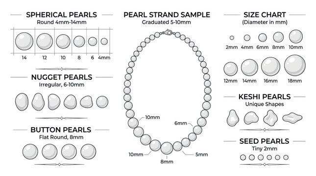 Pearl Types and Sizes Chart: Spherical, Nugget, Button, Keshi, Seed Pearls