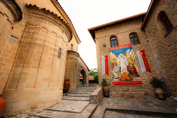 Naklejka premium The Meteora monastery, rocky monasteries complex in Greece near Kalabaka city. Holy Monastery of Saint Stephen