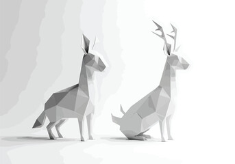 Gray Polygonal Deer and Antelope on White Background © Jawad