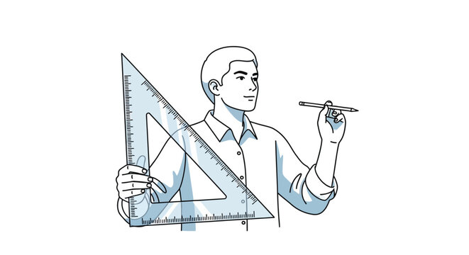 Man with Drafting Triangle and Pencil