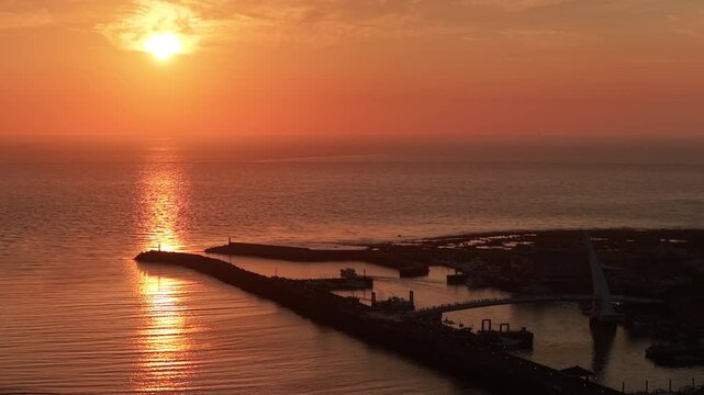 Aerial View of The Tamsui River at sunset, Taiwan.