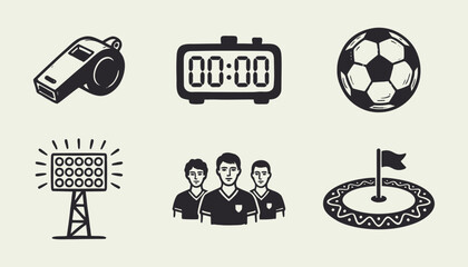 Set of Hand Drawn Soccer Football Icons Including Ball Whistle Scoreboard and Players © Ghaghah24
