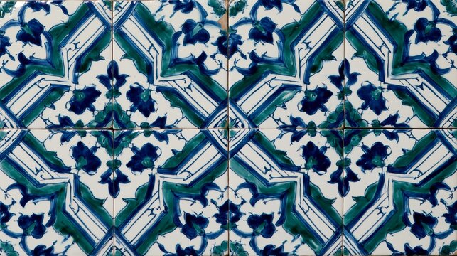 Intricate Blue and White Ceramic Tile Pattern with Geometric Islamic Art Design