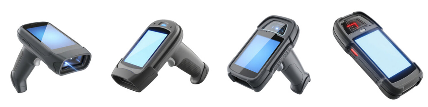 Set of handheld barcode scanners for warehouse inventory and retail tracking