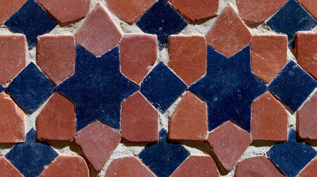 Top-down view of traditional Moroccan zellige tiles pattern