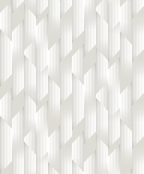 Seamless sophisticated geometric texture featuring overlapping parallelogram panels with fine white and light grey stripes for modern architectural interior design