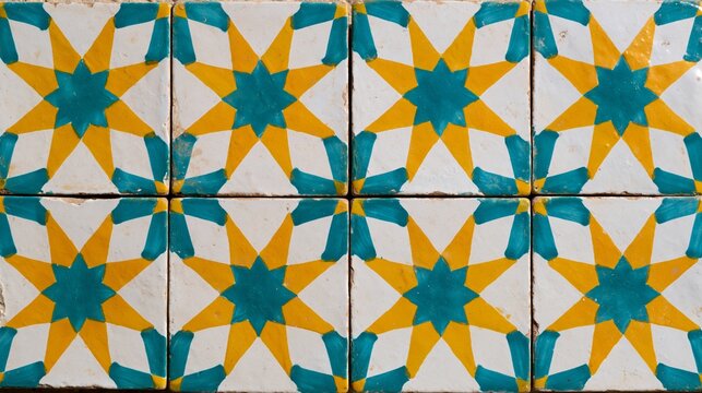 Top-down view of colorful ceramic tiles in geometric pattern