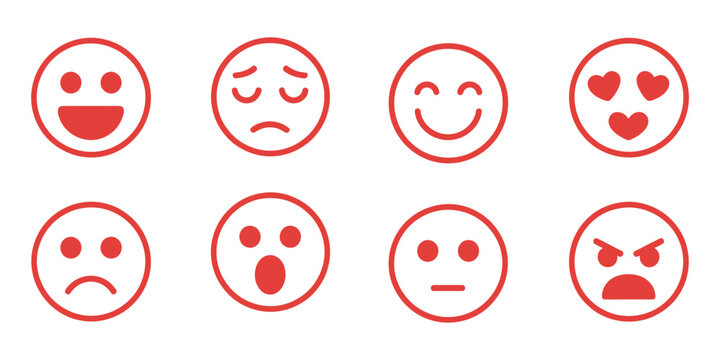 Smiley Face Icon, Red Vector Illustration, Simple Emoji Style Happy Face Symbol, Isolated Graphic Element