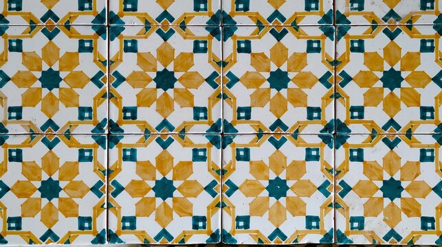 Top-down view of traditional Tunisian ceramic tiles