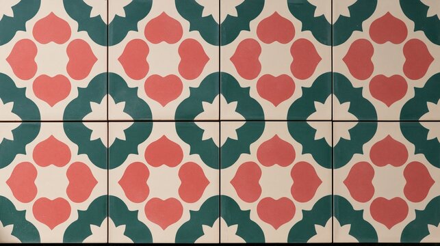 Top-down view of traditional Vietnamese jade and red floor tiles pattern