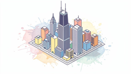Obraz premium Colorful Cityscape with Tall Skyscrapers and Modern Buildings for Urban Development