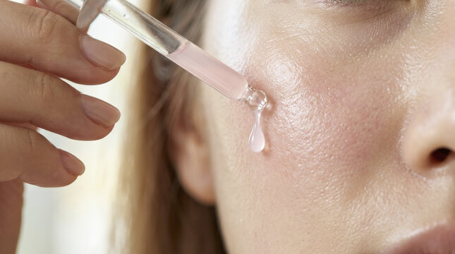 Close-up of PDRN Salmon DNA Serum Dropping for Intensive Skin Rejuvenation.