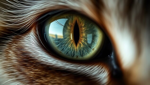 Macro Close-up of a Cats Eye with Striking Green and Yellow Iris.